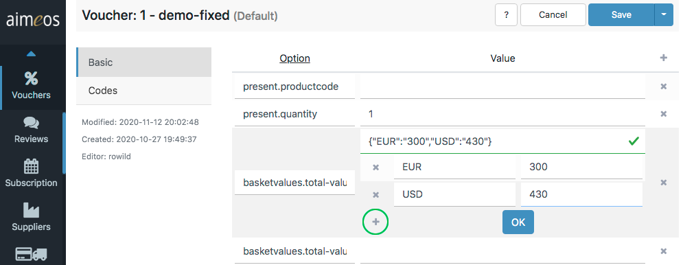 Input form to enter values