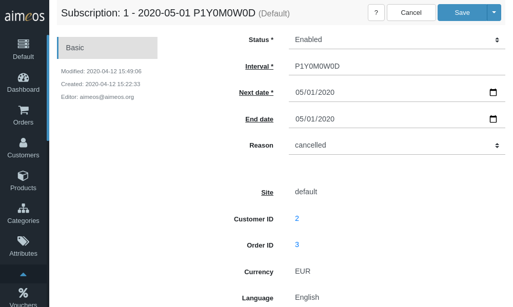 Subscription details