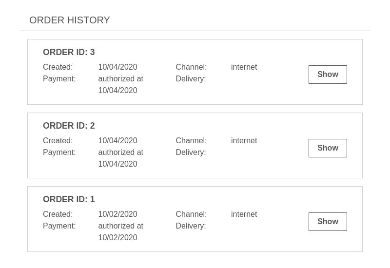 Aimeos account history