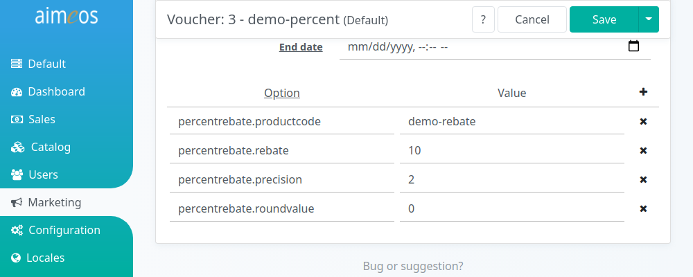 Coupon configuration