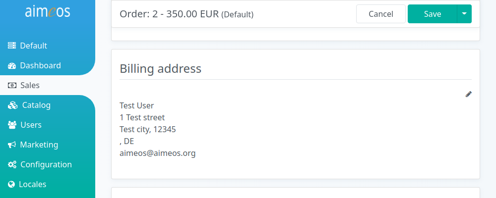 Billing and delivery address of an order