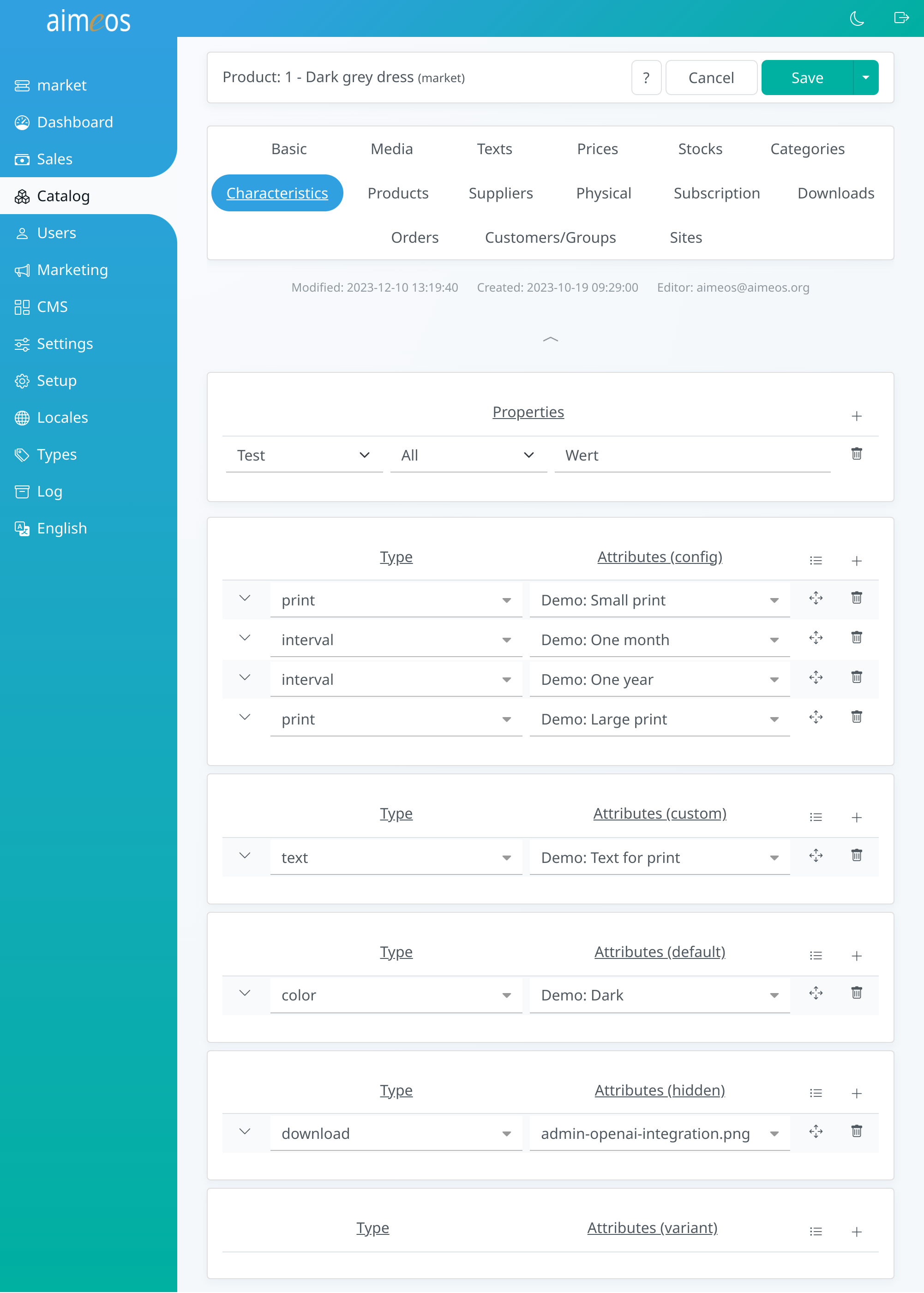Associate attributes to a product