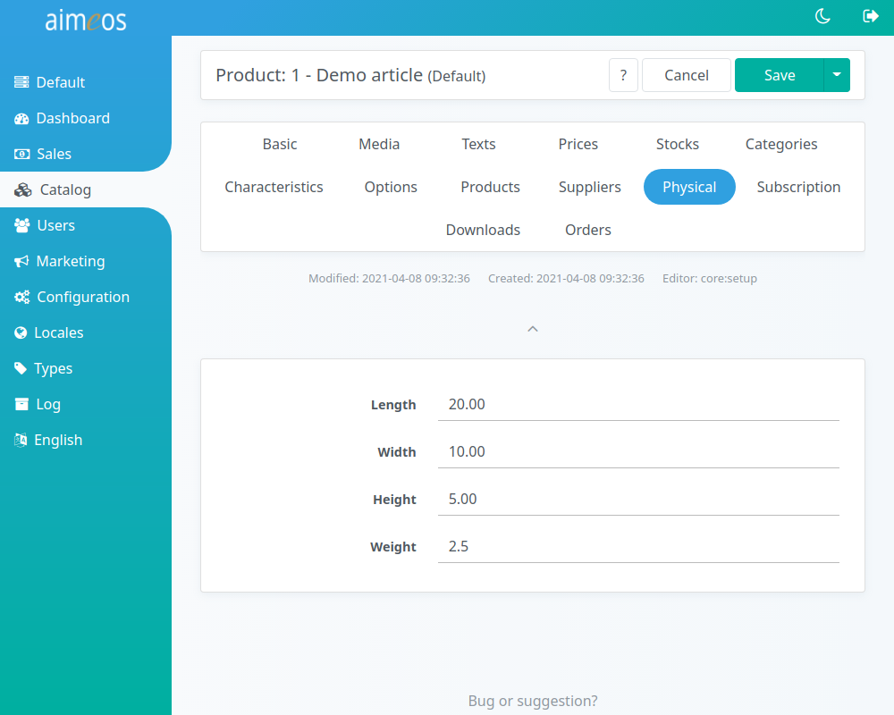 Physical product data