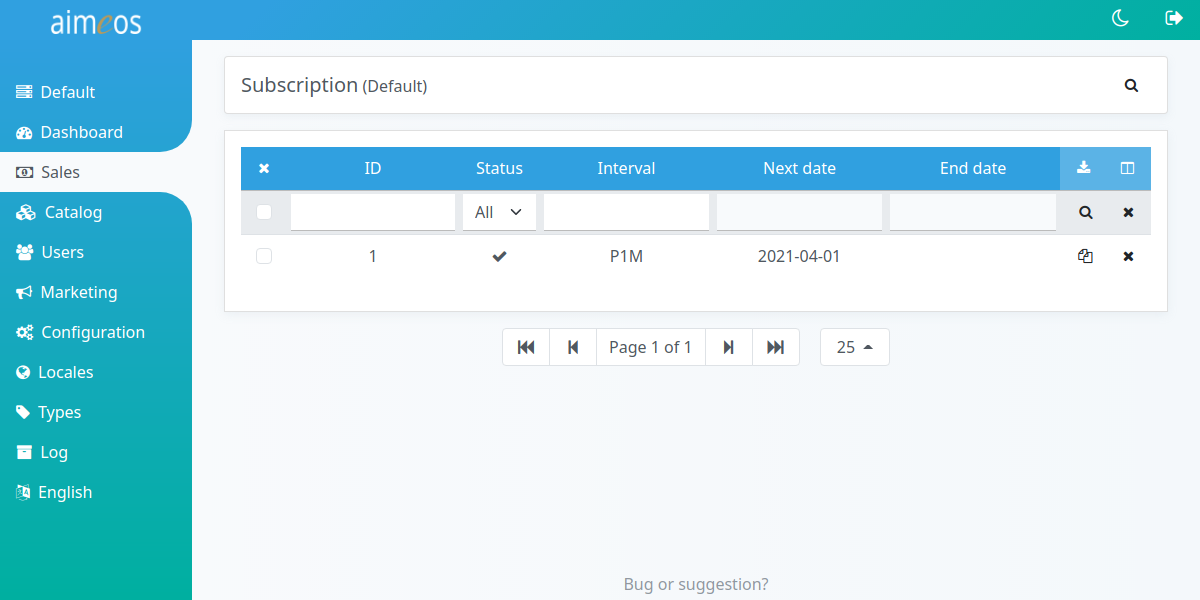 Subscription list