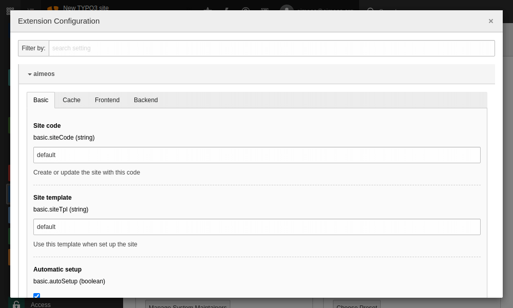 Aimeos extension settings