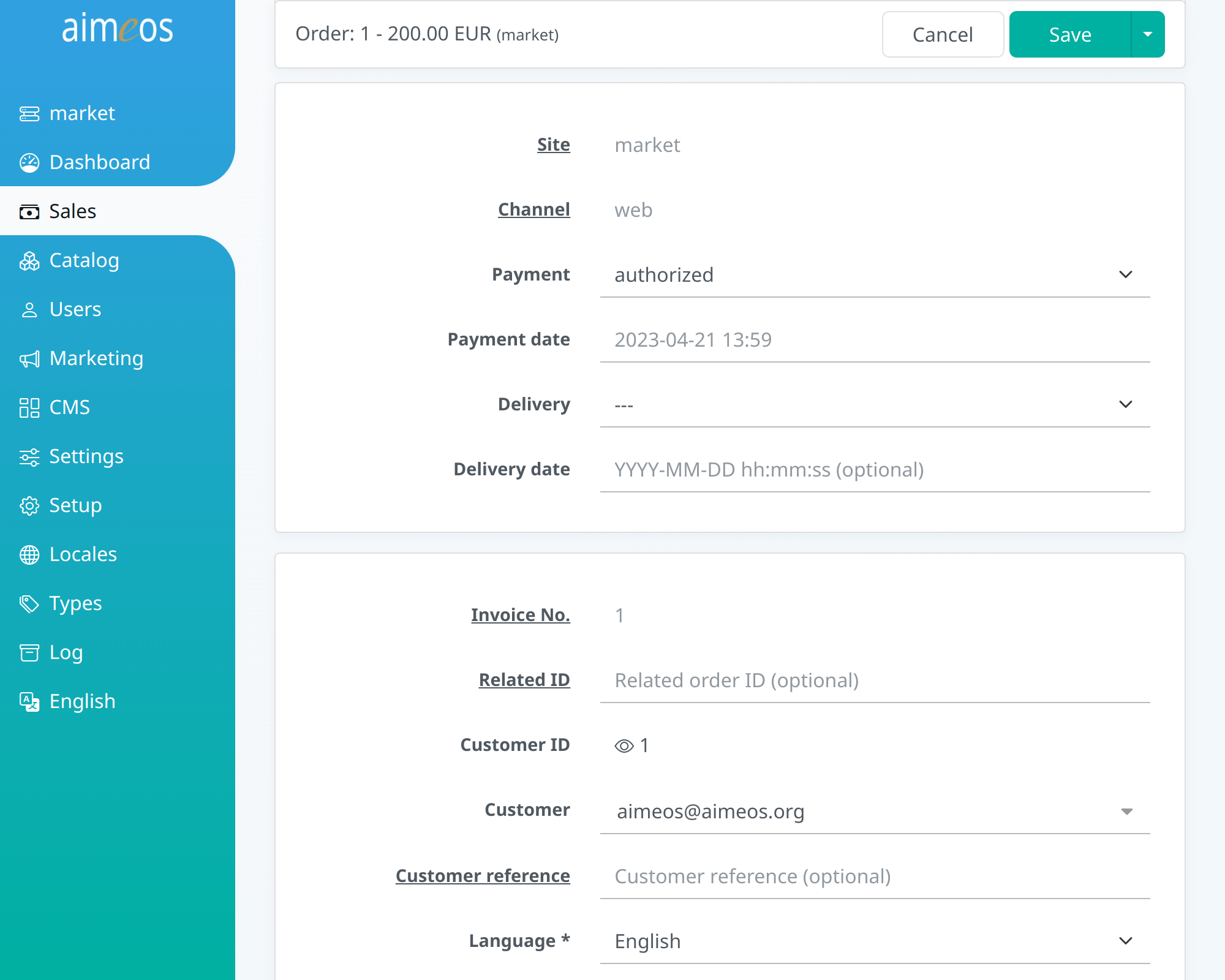 Basic order details