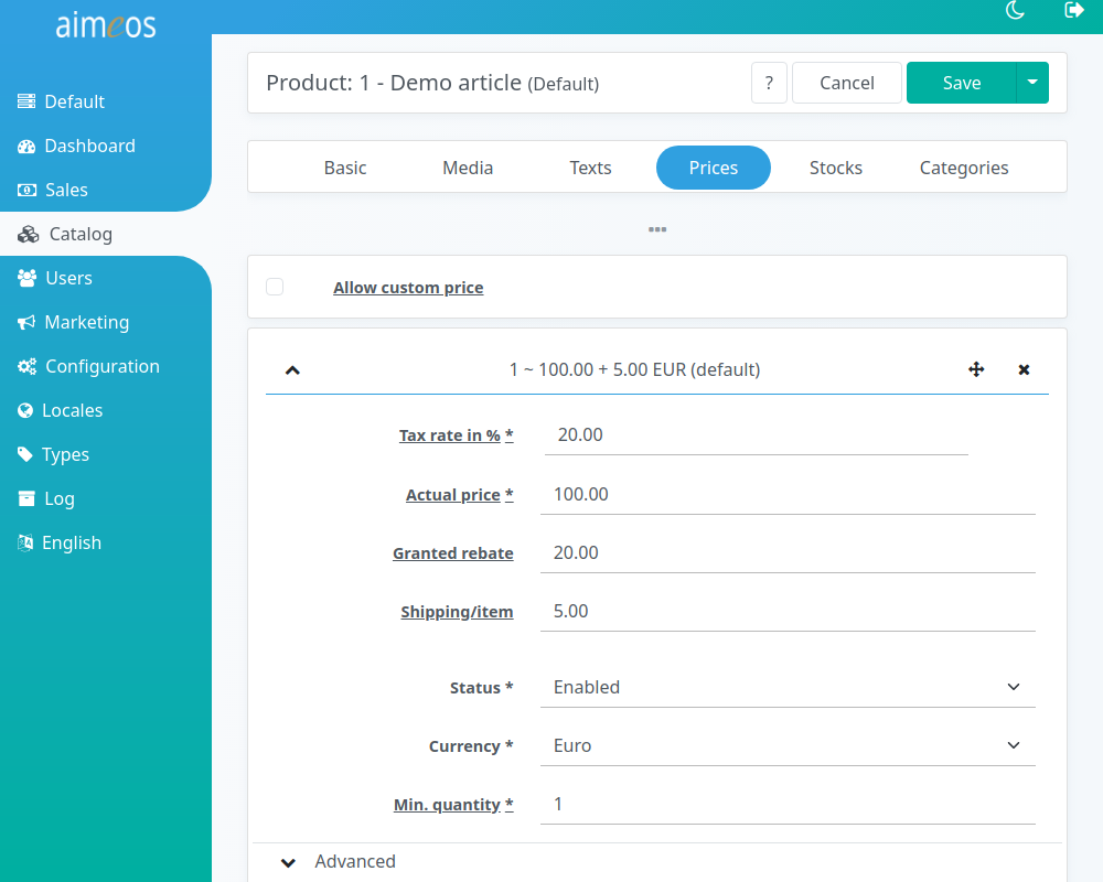 Associate prices to a product