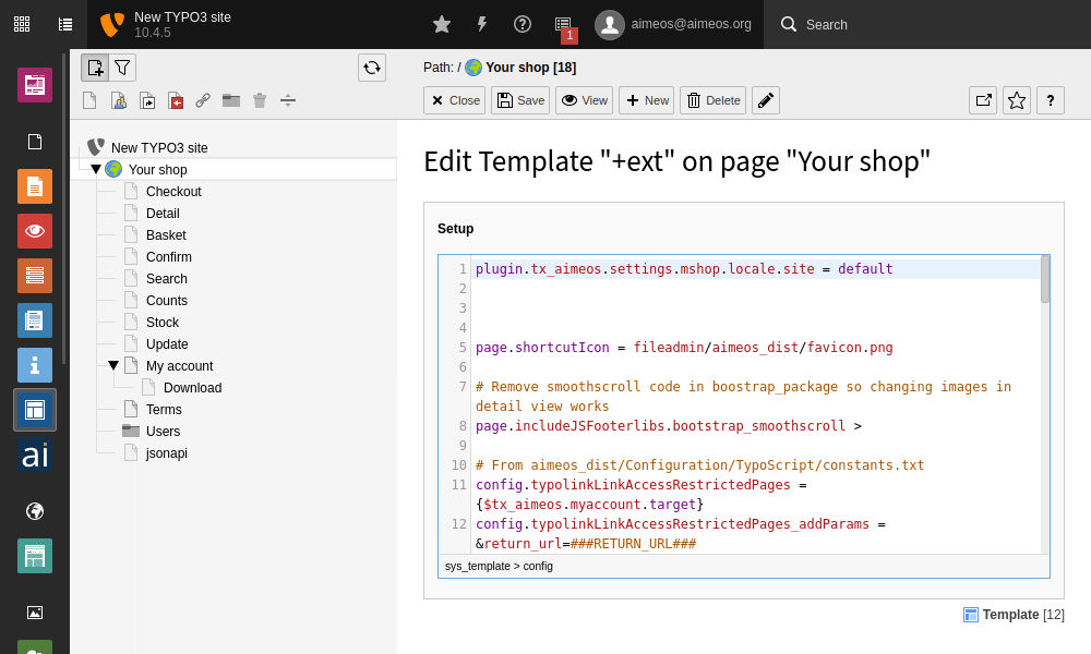 Aimeos setup TS configuration