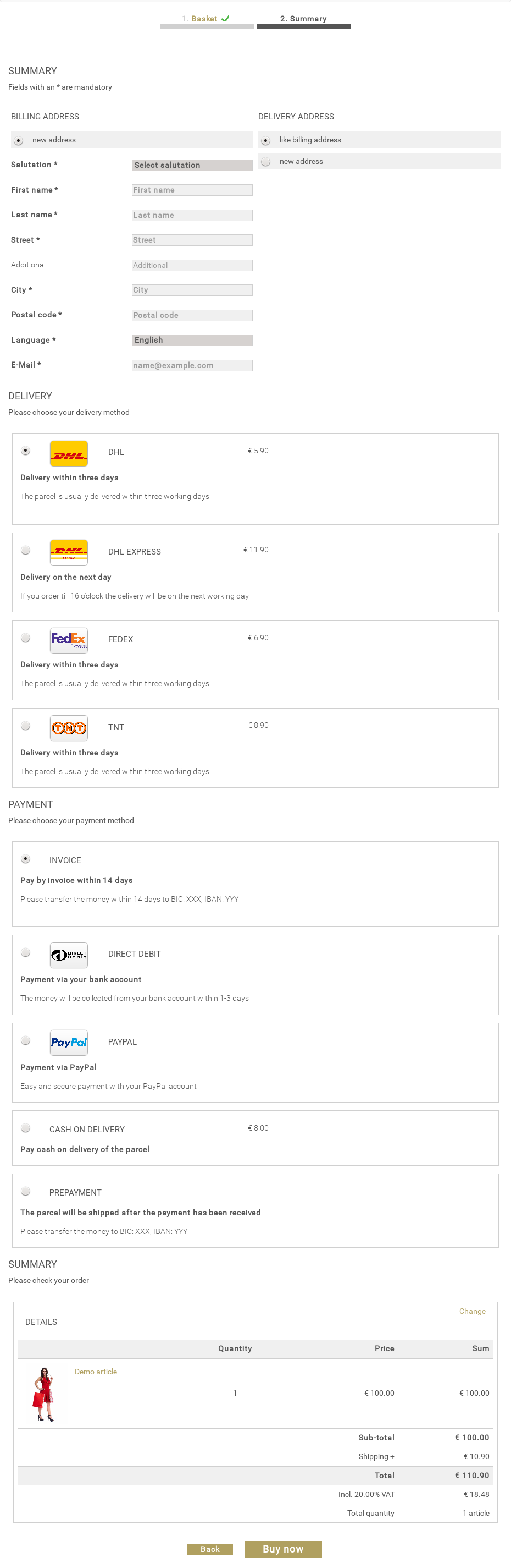 Aimeos onepage checkout