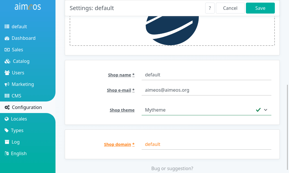 Aimeos theme selector in Settings panel