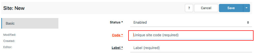 Enter the new "site code"