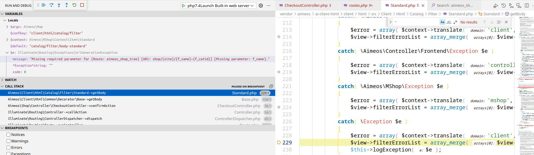 Missing required parameters for [Route: aimeos_shop_tree] [URI:  shop/{f_name}~{f_catid}]. - Help for Aimeos